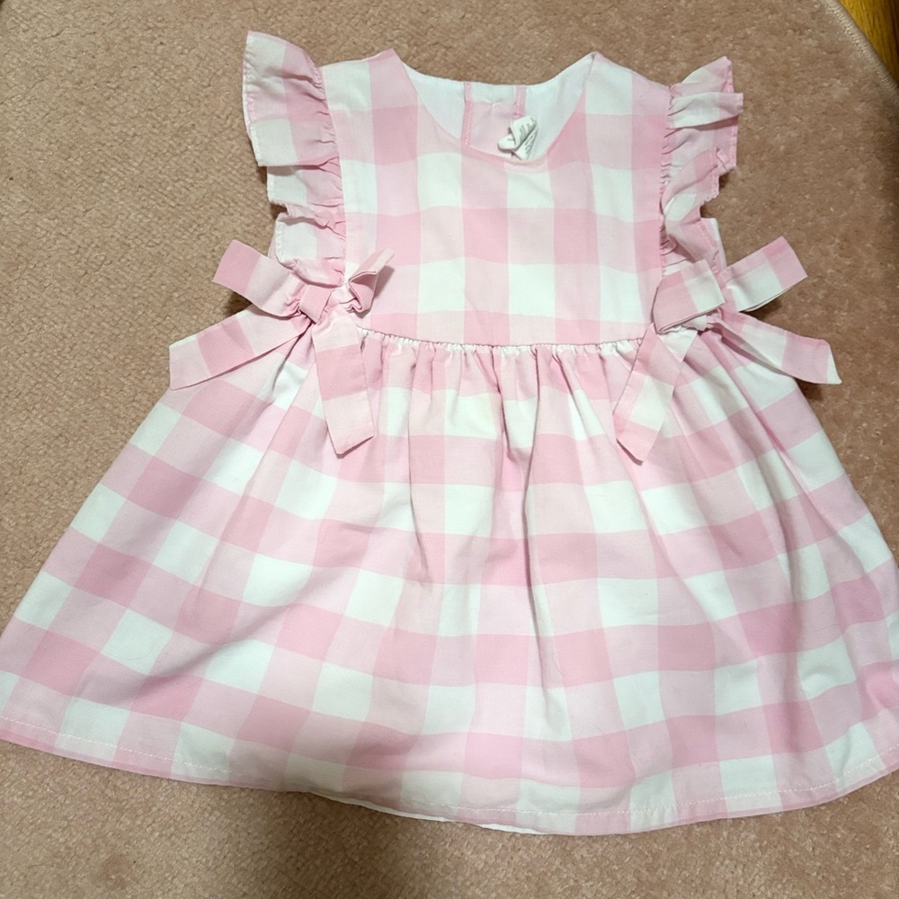 Starting Out Pink & White Gingham Bow Dress